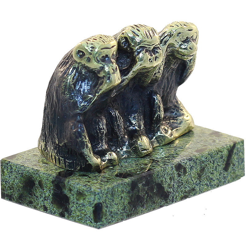 Статуэтка Обезьяны трио - не вижу, не слышу, не скажу из литьевой бронзы на подставке Статуэтка Обезьяны трио - не вижу, не слышу, не скажу из литьевой бронзы на подставке